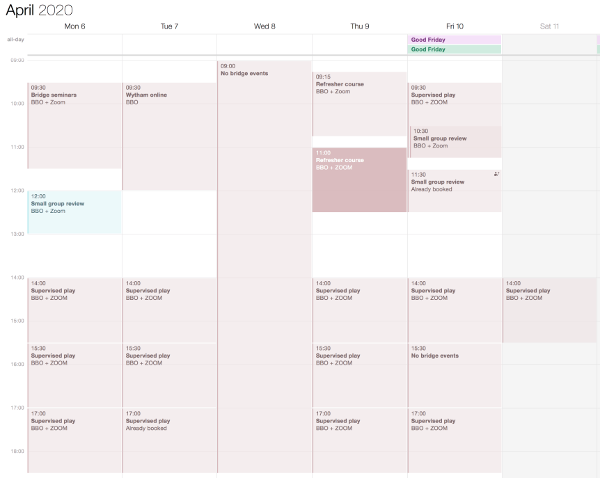 Revised calendar 4th April 2020